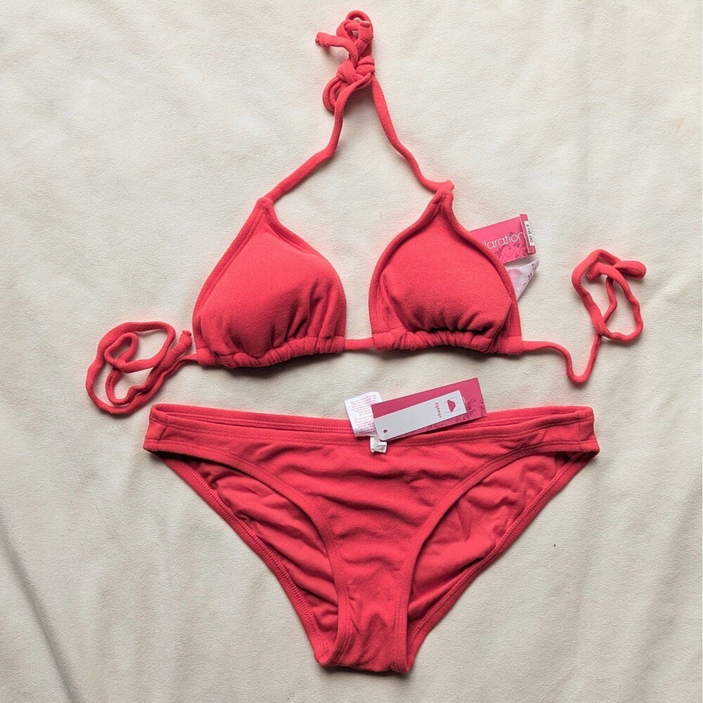 Xhilaration Cherry Red Terry Bikini Swimsuit Cheeky